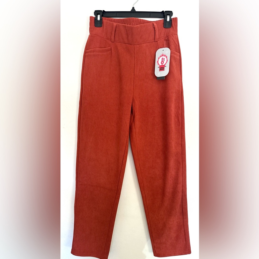 La La Muse Corduroy Pants‎ Terracotta Women's Sz Large Warm Inside Elastic Waist